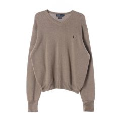 良品ラルフローレンVネックケーブル編みコットンニットセーター白 