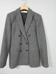 ザラ ダブルボタン CHECK ウール ジャケット S