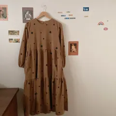 コーデュロイフラワー 長袖ONE PIECE