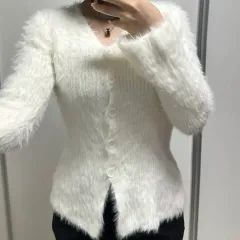 フェイク アンゴラ ニット カーディガン