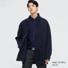 ユニクロ+J ウールブレンド オーバーサイズ シャツジャケット ネイビー XXL