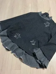 SON JUNG WAN フリル スター刺繍 ウール CHECK ブラウス キュービック 星 タートルネック 冬 Tシャツ