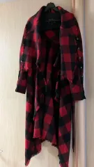 Vivienne Westwood Anglomania ウール アンゴラ レッド CHECK ポンチョ コート ポンチョ フリンジのサムネイル