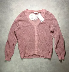 新品 BLANC+ ギマコ メッシュ ニット カーディガン M ピンク 洗える 擬麻 サマーニット Vネック 透け感 シアー セーター トップス 涼しい 冷房対策 カジュアル きれいめ クロスプラス レディース 春 夏 秋 タグ付 未使用 迅速発送のサムネイル