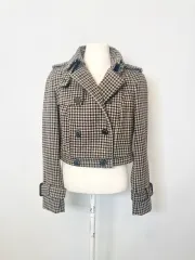 ZARA ザラ CHECK チェック ダブル ウール混 ウールブレンド ハーフコート