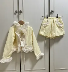 (新品) 女の子 イエロー ツイード セットアップ 15号