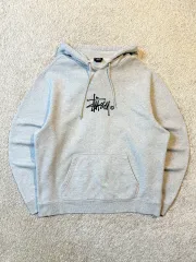 XL STUSSY ステューシー アプリケ刺繍 ストックロゴ フーディー グレー