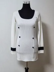 白 ネイビー バイカラー ニット ミニ ONE PIECE