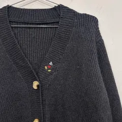 ミッキーマウス 刺繍 ロゴ ウール ニット 編み カーディガン