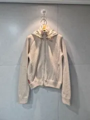 PRADA プラダ 正規品 ベージュ ニット ナイロン トリミング フード ジップアップのサムネイル