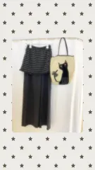 グレー ストライプ キュロット + 猫 バッグ セット