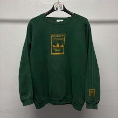 USA製 adidas スウェット トレーナー 裏起毛 緑 白 トレフォイル L 