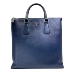 プラダ 2VG079 ビジネス トートバッグ ハンドバッグ トライアングル ロゴ サフィアーノレザー ネイビー 紺 PRADA 通勤 収納力 使いやすい スマート 上品 洗練 高級感 実用的