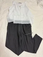 サロペット ワイドパンツ オールインワン ロング丈 ゆったり きれいめ ブラック M〜L相当 alcaliのサムネイル