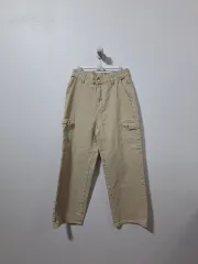 レディース ベージュ ワイド カーゴパンツ コットン パンツ L (c자27)
