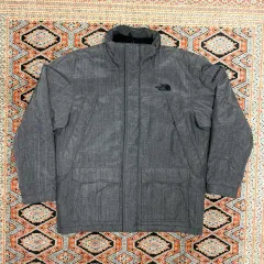 THE NORTH FACE ザノースフェイス グレー 斜線 ポケット ポリ ダウンジャケット メンズ100