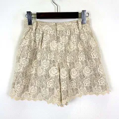 ストロベリーフィールズ STRAWBERRY-FIELDS パンツ ショートパンツ ハーフ 花柄 フラワー 総レース 刺繍 裾 スカラップ S 1 ベージュ アイボリーのサムネイル