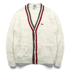 IZOD LACOSTE 70年代 ヴィンテージ ニット カーディガン M ホワイト 糸巻タグ トリコロール