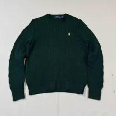 S) POLO RALPH LAUREN ポロラルフローレン ケーブル編み ラウンドネック ニット グリーン
