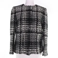極美品☆DOLCE&GABBANA ドルチェ＆ガッバーナ モヘア アルパカ混 ツイード ノーカラー ジャケット ブラック ホワイト 40 イタリア製 正規品 レディースのサムネイル