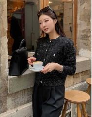 cygne シーニュ レザーボタンツイードジャケット Lydie+ ブラック