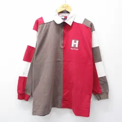 L/古着 トミーヒルフィガー 長袖 ブランド ハーフジップ トップス メンズ 90年代 90s ワンポイントロゴ コットン 赤他 26apr08