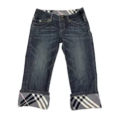 古着 バーバリーブルーレーベル クロップドデニムパンツ クリーニング済み ノバチェック柄 レディース サイズ25