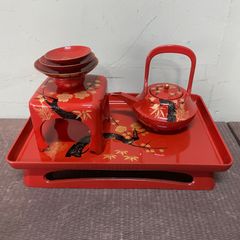 9 漆器 茶器セット 盆栽柄 赤 - メルカリ