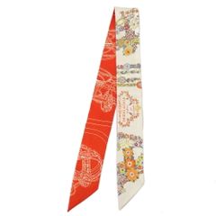 極美品★エルメス ツイリー ブリッドドゥガラ アンフルール 花咲く馬勒 オレンジ Twilly 《ブリッド・ドゥ・ガラ・アン・フルール&アイライナー