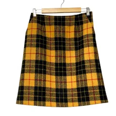 美品 MACKINTOSH PHILOSOPHY マッキントッシュフィロソフィー ハリスツイード チェックスカート サイズ38 イエロー レディース 古着 中古 USED