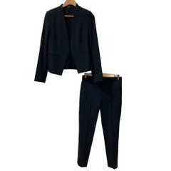 美品 theory セオリー TAILOR ウール ノーカラージャケット スラックスパンツ セットアップ スーツ サイズ2 ブラック レディース 古着 中古 USED