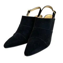 良品 YVES SAINT LAURENT イヴサンローラン スエード スリングバック パンプス サイズ36.5 約23.5cm ブラック レディース 古着 中古 USED