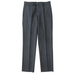 美品 VERSACE ヴェルサーチ ウール シルク ストライプ スラックス パンツ サイズ46C チャコールグレー メンズ 古着 中古 USEDのサムネイル
