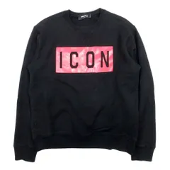 良品 DSQUARED2 ディースクエアード 19AW ICONプリント スウェット トレーナー トップス 裏起毛 クルーネック M 黒 ブラック メンズ 古着 中古 USED