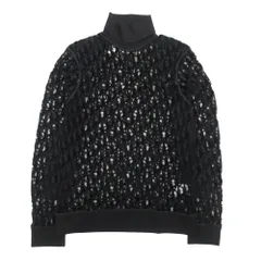 未使用 DIOR HOMME ディオールオム 2021年 オブリーク シースルー タートルネック ニット トップス トロッター 総柄 L 黒 ブラック メンズ 古着 中古 USED
