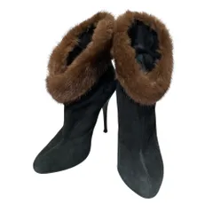 GIUZEPPE ZANOTTI ジュゼッペザノッティ ミンクファートリム スエードレザー ショートブーツ サイズ36 約23cm ブラック レディース 古着 中古 USEDのサムネイル