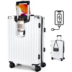 スーツケース キャリーケース キャリーバッグ Mサイズ 機内持ち込み 大容量 静音 軽量 カップホルダー USB充電ポートファスナー