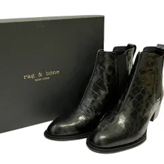 美品 rag ＆ bone ラグアンドボーン WALKER 2 クロコ型押し レザー サイドゴア ショートブーツ 38 約24.5cm ブラック レディース 古着 中古 USEDのサムネイル