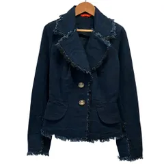 美品 Vivienne Westwood RED LABEL オーブロゴボタン ジャカードデニムフリンジジャケット 2 インディゴブルー レディース 古着 中古 USED