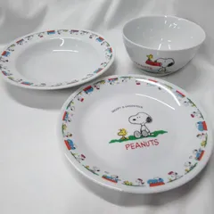 スヌーピー　SNOOPY  陶器製  スープ皿　プレート ボウル  PEANUTS スヌーピー 3点セット   スヌーピーとウッドストックの可愛いデザイン  W994