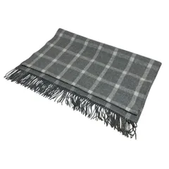 美品 YVES SANT LAURENT イヴサンローラン YSLロゴ刺繡 フリンジ チェック 大判マフラー ストール グレー  レディース 古着 中古 USEDのサムネイル
