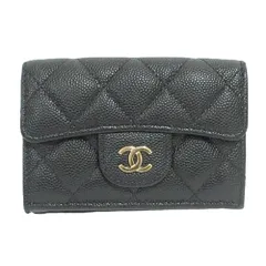 美品 CHANEL シャネル キャビアスキン マトラッセ クラシックスモール フラップウォレット AP0230 ブラック レディース 古着 中古 USED