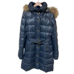 美品 BURBERRY BLUE LABEL バーバリーブルーレーベル 裏地チェック ベルテッド ロングダウンコート 40 ネイビー レディース 古着 中古 USEDのサムネイル