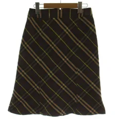 バーバリー ロンドン BURBERRY LONDON 台形スカート 40 茶 チェック柄 裾フレア ひざ丈 FX032-092-54 /GG ■GY18