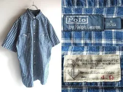 Polo by Ralph Lauren ラルフローレン ミニロゴワッペン 碇釦 ウォッシュ加工 コットン インディゴ チェックシャツ M 藍色 白