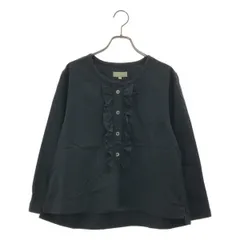 MARGARET HOWELL / マーガレットハウエル | コットン フリルブラウス ノーカラー | 3 | ブラック | レディース