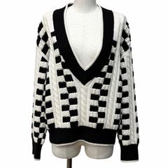 極美品★Christian Dior クリスチャンディオール 21AW 054S01AM303 ウール カシミヤ混 バックロゴ Vネック 長袖 ニット ネイビー 38 イタリア製 正規品 レディース 極美品☆Christian Dior クリスチャンディオール 21AW 054S01AM303
