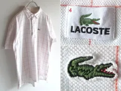 LACOSTE ラコステ KH007S ワニロゴワッペン グラフチェック 鹿の子 半袖 BDポロシャツ 4 白 ホワイト オレンジ ライトブルー
