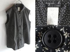 美品 aguin b.アニエスベー ノースリーブ バラ 花柄 ネイビー 総柄38 