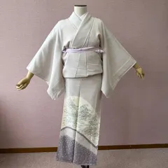 色留袖　着物　袷　三つ紋　絞り　薄紫　家　風景　リサイクル着物　h-1103